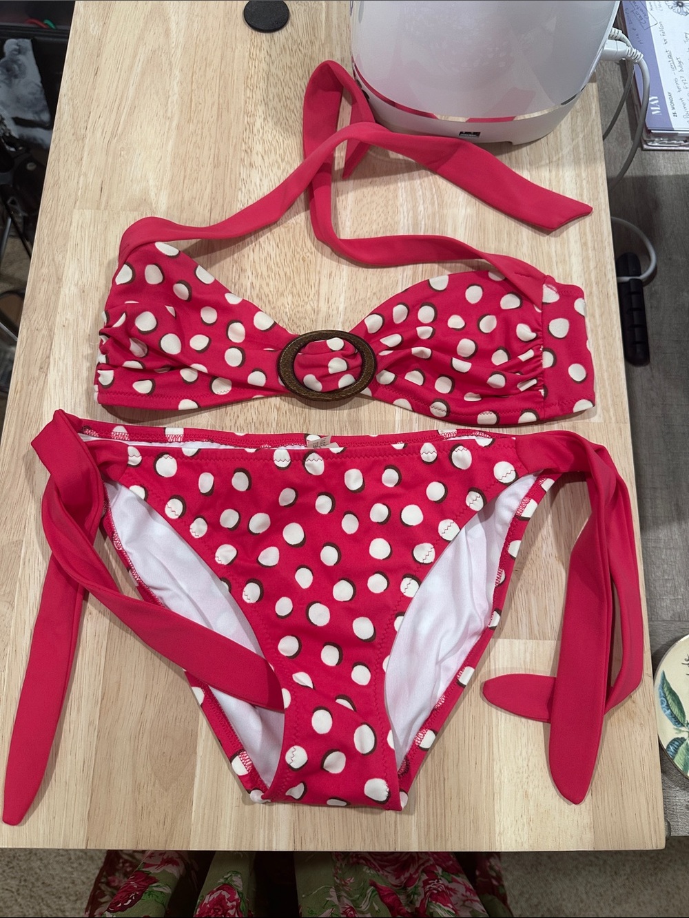 Victoria's Secret Red Polka Dot Bikini Set with Hoop Accent